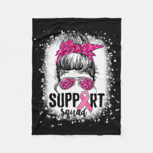 Support Squad Messy Bun Pink Warrior Breast Cancer Fleece Blanket