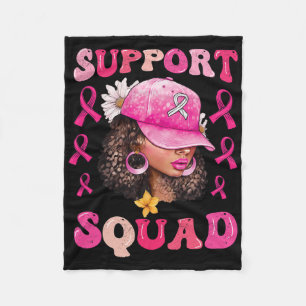 Support Squad Messy Bun Pink Warrior Breast Cancer Fleece Blanket