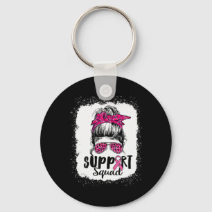 Support Squad Messy Bun Pink Warrior Breast Cancer Key Ring