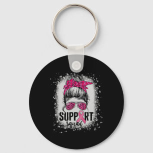 Support Squad Messy Bun Pink Warrior Breast Cancer Key Ring