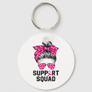 Support Squad Messy Bun Pink Warrior Breast Cancer Key Ring