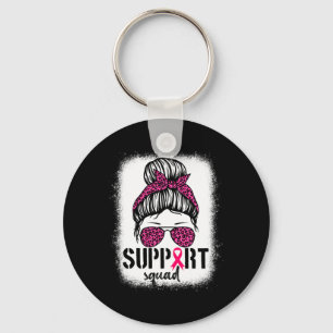 Support Squad Messy Bun Pink Warrior Breast Cancer Key Ring