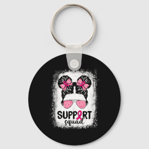 Support Squad Messy Bun Pink Warrior Breast Cancer Key Ring