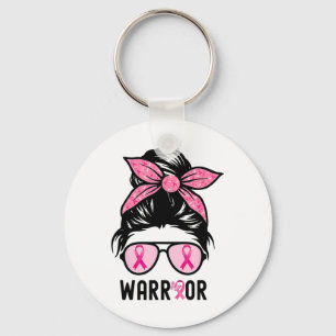 Support Squad Messy Bun Pink Warrior Breast Cancer Key Ring
