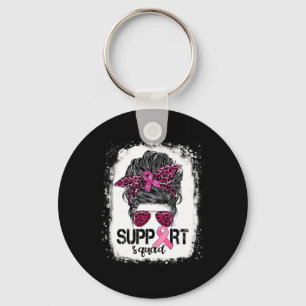 Support Squad Messy Bun Pink Warrior Breast Cancer Key Ring