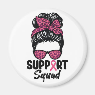 Support Squad Messy Bun Pink Warrior Breast Cancer Magnet