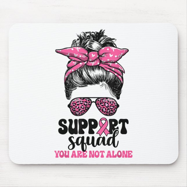 Support Squad Messy Bun Pink Warrior Breast Cancer Mouse Pad (Front)