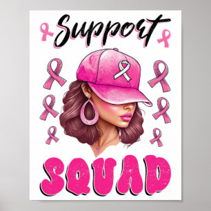 Support Squad Messy Bun Pink Warrior Breast Cancer Poster
