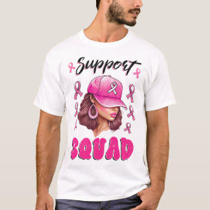 Support Squad Messy Bun Pink Warrior Breast Cancer T-Shirt