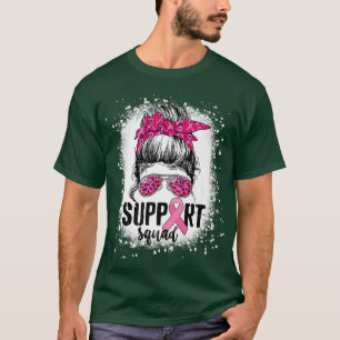 Support Squad Messy Bun Pink Warrior Breast Cancer T-Shirt