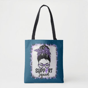 Support Squad Messy Bun Purple Lupus Awareness Tote Bag