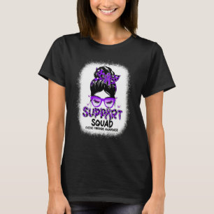 Support Squad Messy Bun Purple Ribbon Cystic Fibro T-Shirt