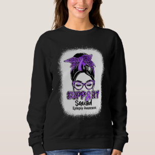 Support Squad Messy Bun Purple Ribbon Epilepsy Awa Sweatshirt