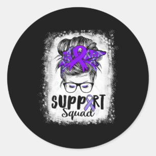 Support Squad Messy Bun Purple Warriorr Epilepsy A Classic Round Sticker