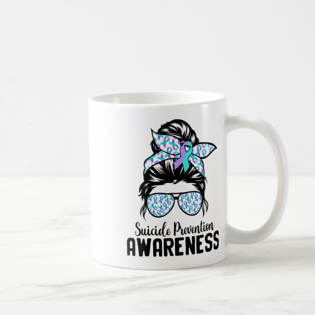 Support Squad Messy Bun Suicide Prevention Awarene Coffee Mug (Right)