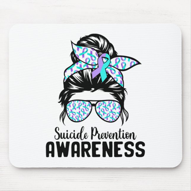 Support Squad Messy Bun Suicide Prevention Awarene Mouse Pad (Front)