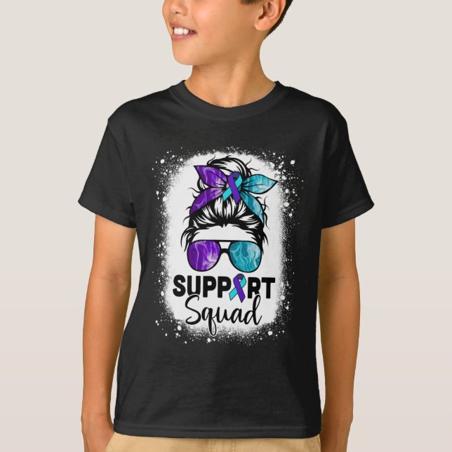 Support Squad Messy Bun Suicide Prevention Awarene T-Shirt (Front)