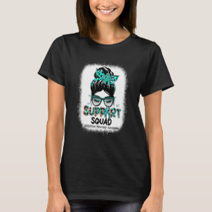 Support Squad Messy Bun Teal Ribbon Addiction Reco T-Shirt