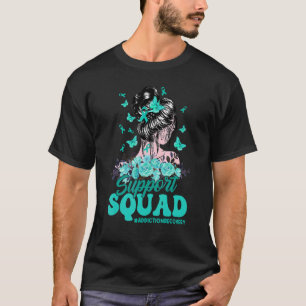 Support Squad Messy Bun Teal Ribbon Addiction Reco T-Shirt