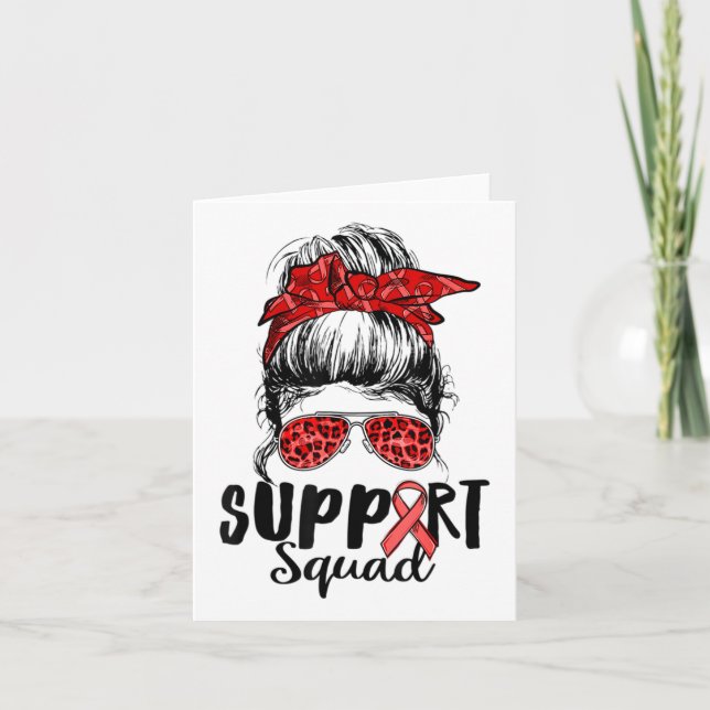 Support Squad Messy Bun Warrior Heart Disease Awar Card (Front)