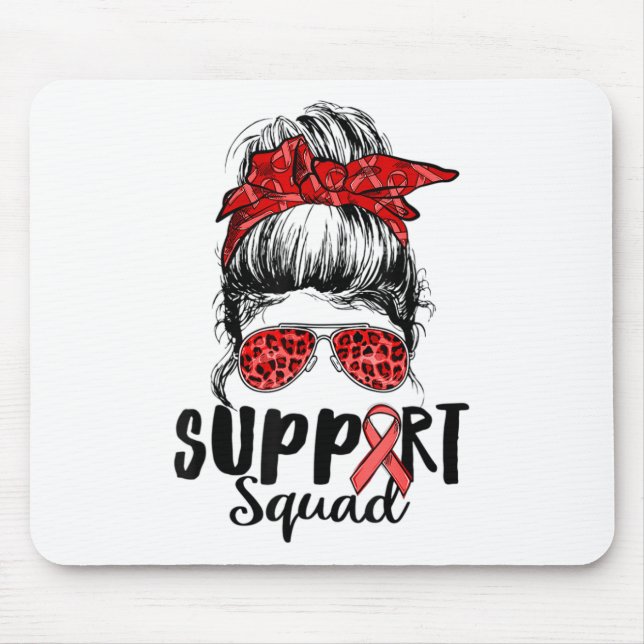 Support Squad Messy Bun Warrior Heart Disease Awar Mouse Pad (Front)