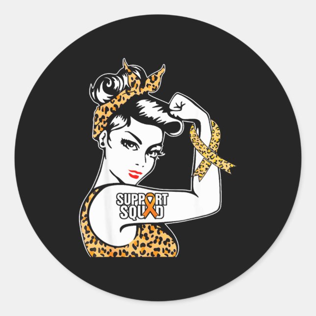 Support Squad Orange Ribbon Multiple Sclerosis Awa Classic Round Sticker (Front)