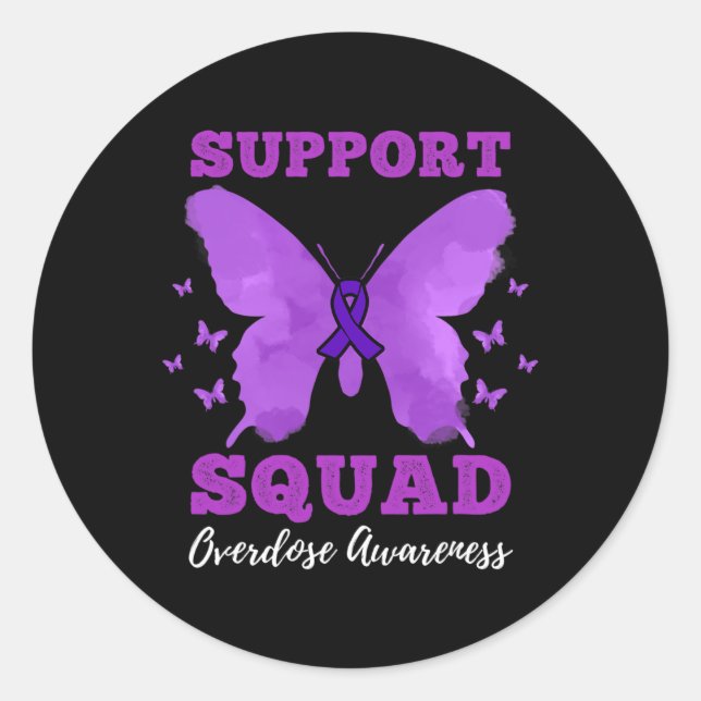 Support Squad Overdose Awareness  Classic Round Sticker (Front)