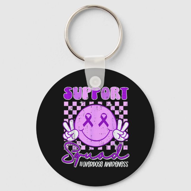Support Squad Overdose Awareness Smile Face Ribbon Key Ring (Front)