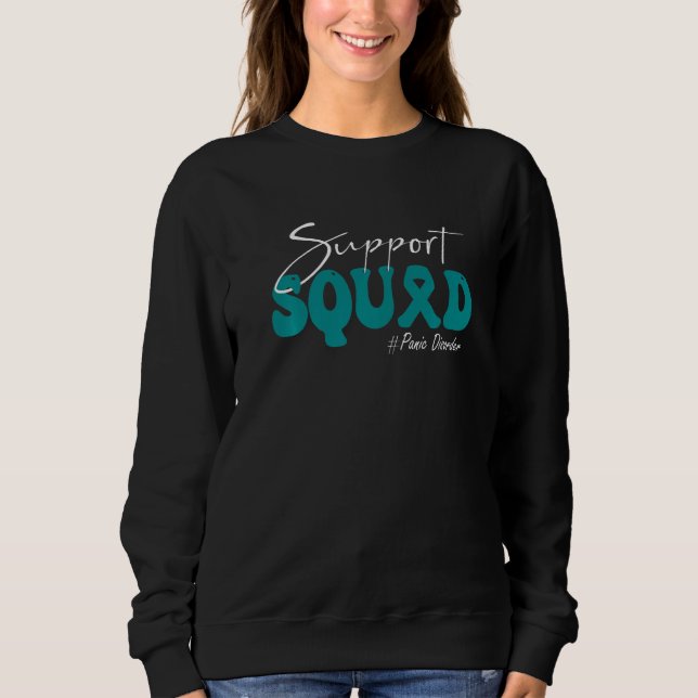 Support Squad Panic Disorder Awareness Teal Ribbon Sweatshirt (Front)