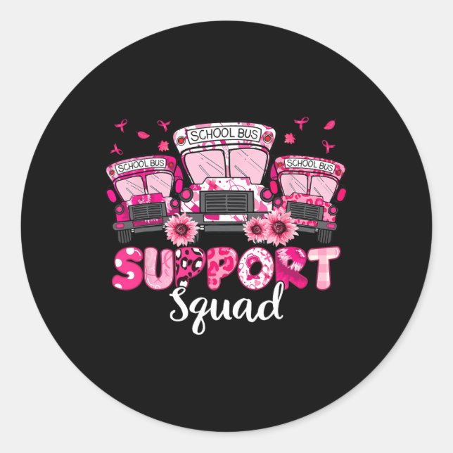 Support Squad Pink Leopard School Bus Driver Breas Classic Round Sticker (Front)