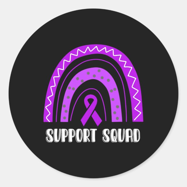 Support Squad Purple Rainbow Fibromyalgia Awarenes Classic Round Sticker (Front)