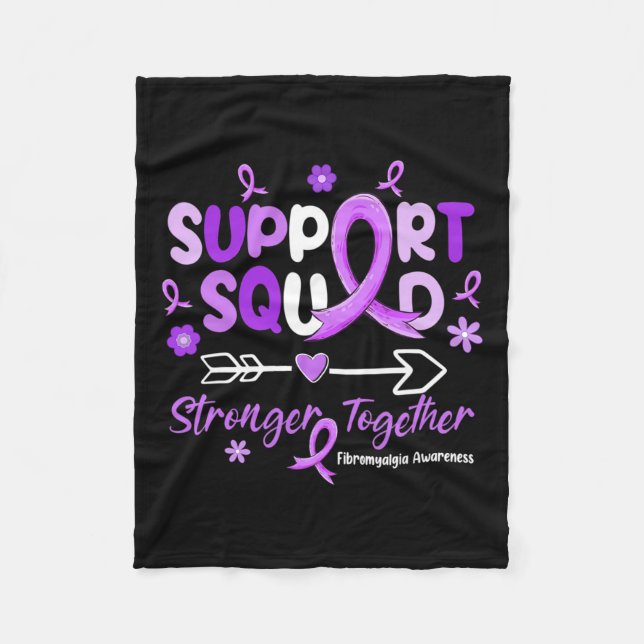 Support Squad Purple Ribbon Fibromyalgia Awareness Fleece Blanket (Front)