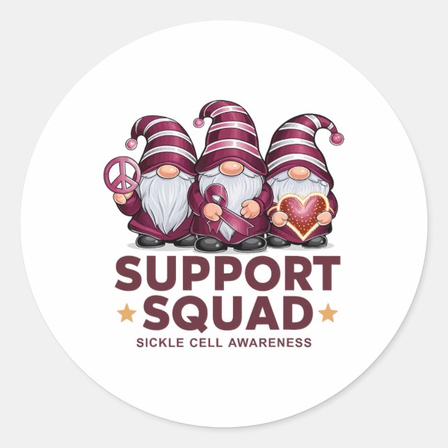 Support Squad Sickle Cell Awareness Month Gnomes S Classic Round Sticker (Front)