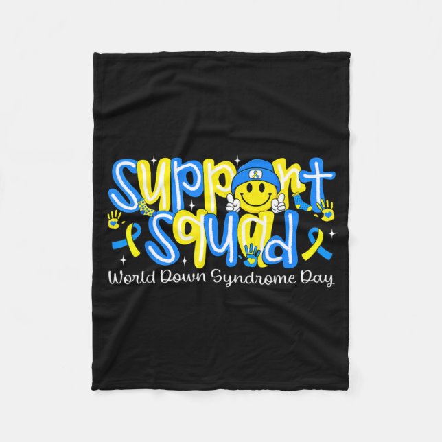 Support Squad Smile Face World Down Syndrome Fleece Blanket (Front)