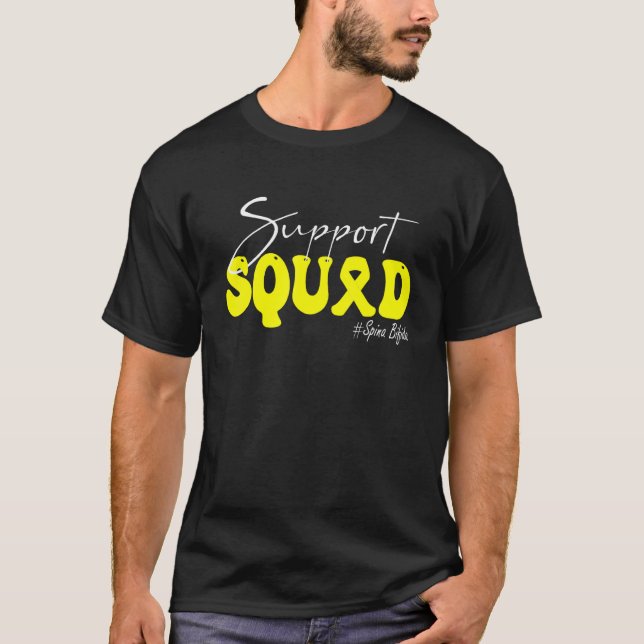 Support Squad Spina Bifida Awareness Yellow Ribbon T-Shirt (Front)