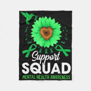 Support Squad Sunflower Green Ribbon Mental Health Fleece Blanket