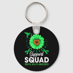 Support Squad Sunflower Green Ribbon Mental Health Key Ring
