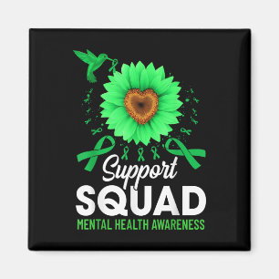 Support Squad Sunflower Green Ribbon Mental Health Magnet