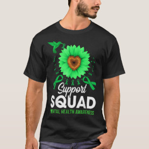 Support Squad Sunflower Green Ribbon Mental Health T-Shirt