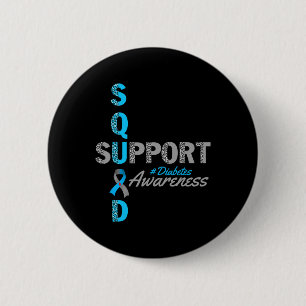 Support Squad T1d T2d Diabetes Grey Blue Ribbon 6 Cm Round Badge