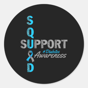 Support Squad T1d T2d Diabetes Grey Blue Ribbon Classic Round Sticker
