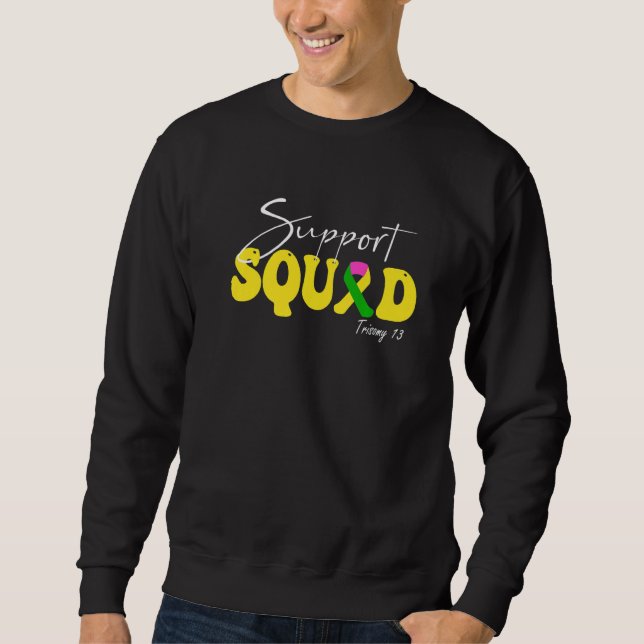 Support Squad Trisomy 13 Awareness Yellow & Green  Sweatshirt (Front)