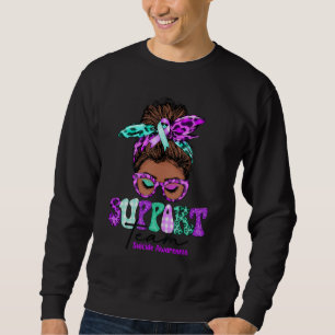 Support Team Messy Bun Suicide Awareness Black Wom Sweatshirt