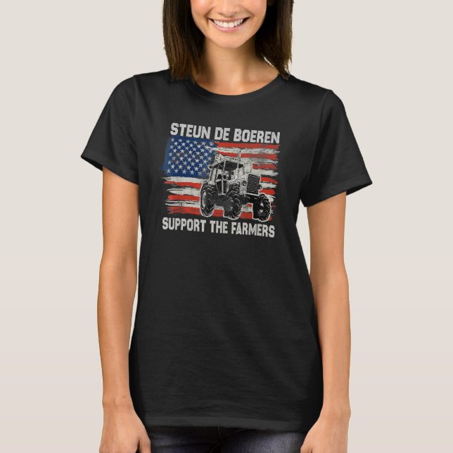 Support The Farmers Us Flag Patriotic Farming T-Shirt (Front)