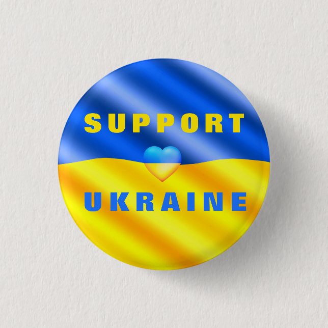 Support Ukraine Button Freedom Peace Heart Flag (Front)