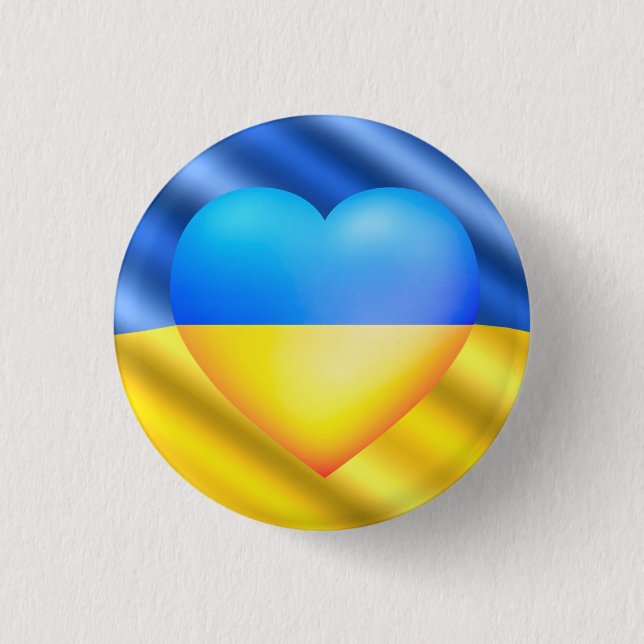 Support Ukraine Button Ukrainian Flag Heart (Front)