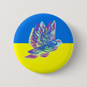 Support Ukraine Flag with Colourful Peace Doves 6 Cm Round Badge
