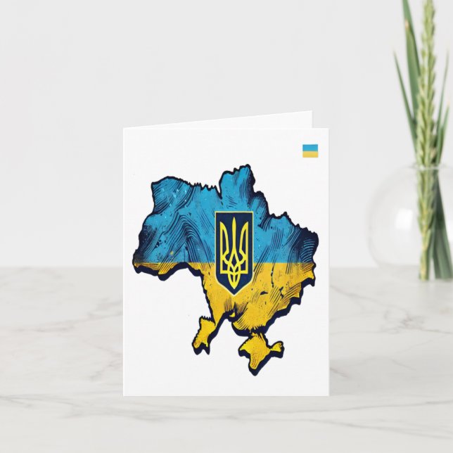 Support Ukraine – Free Ukraine Map With Flag Tryzu Card (Front)