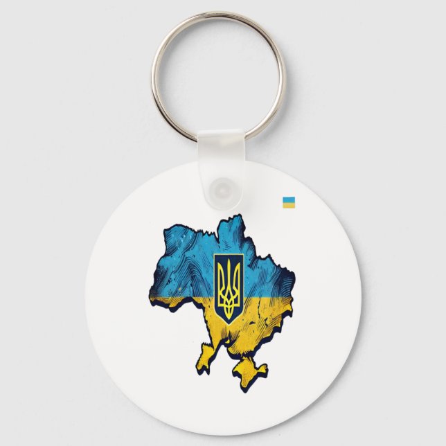 Support Ukraine – Free Ukraine Map With Flag Tryzu Key Ring (Front)