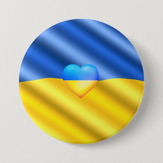 Support Ukraine Freedom Peace Heart - Ukraine Flag 7.5 Cm Round Badge (Front)